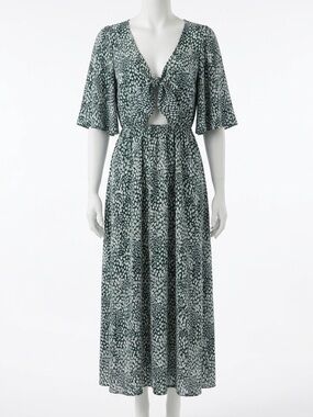 Audrey 3+1 Tie Front Cutout Maxi Summer Dress Green White Animal Print - Large